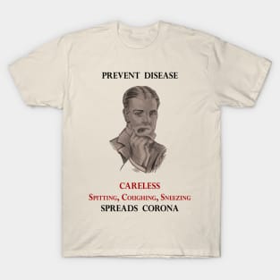 PREVENT DISEASE CORONA Vintage 1920s Health Campaign Detailed T-Shirt